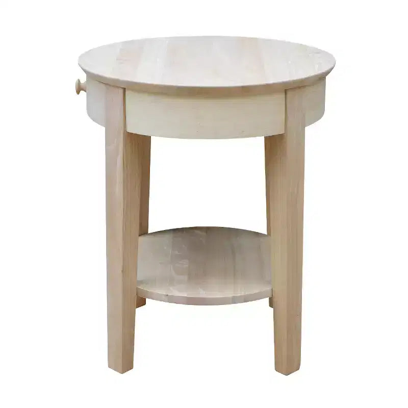 Table d'appoint Philips en bois – International Concepts : Bois d'hévéa massif, ronde, avec étagère de rangement