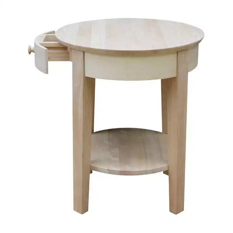 Table d'appoint Philips en bois – International Concepts : Bois d'hévéa massif, ronde, avec étagère de rangement