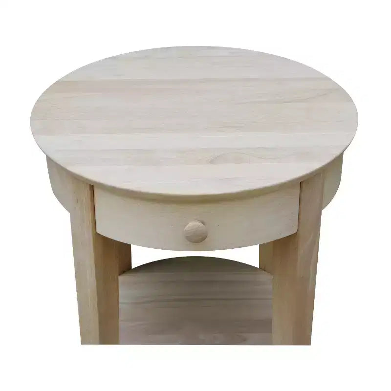 Table d'appoint Philips en bois – International Concepts : Bois d'hévéa massif, ronde, avec étagère de rangement