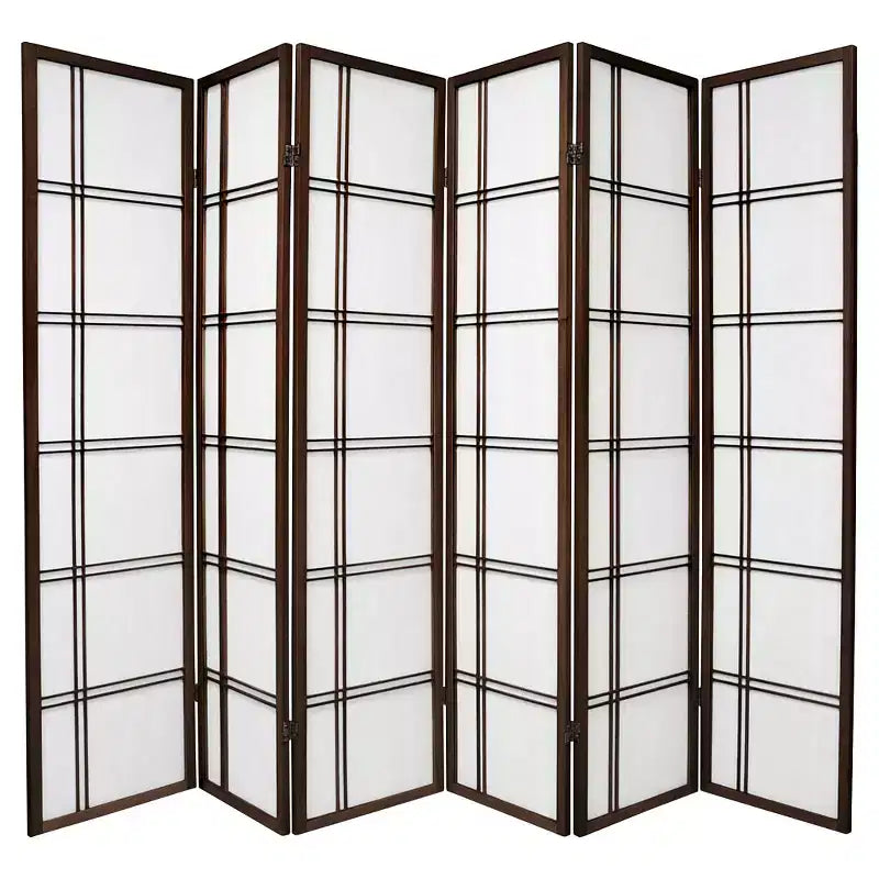 Oriental Furniture 6 ft. Tall Double Cross Shoji Screen - Walnut (6 Panels): Folding Partition, Japanese Style