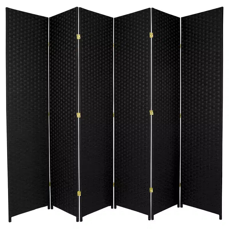7 ft. Tall Woven Fiber Room Divider - Black (6 Panels): Oriental Furniture, Privacy Screen, Hardwood Frame