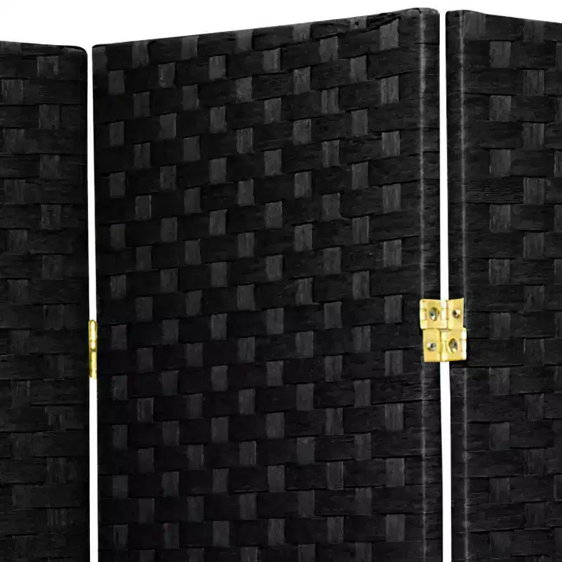 7 ft. Tall Woven Fiber Room Divider - Black (6 Panels): Oriental Furniture, Privacy Screen, Hardwood Frame