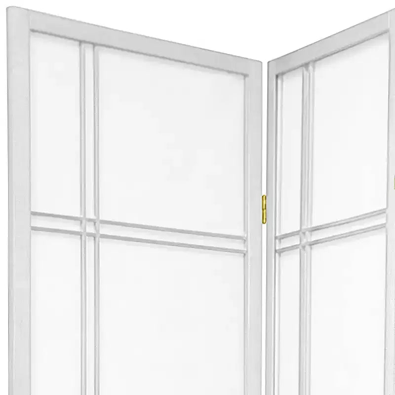 7 ft. Tall Double Cross Shoji Screen - White (4 Panels): Oriental Furniture, Hardwood Frame, Metal Hardware