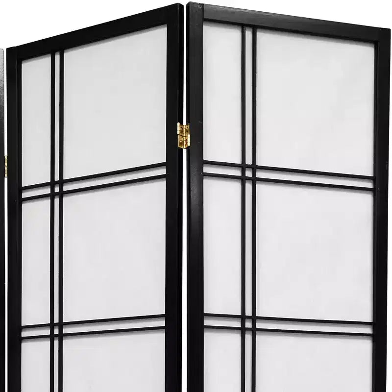Oriental Furniture 6 ft. Tall Double Cross Shoji Screen - Black (3 Panels):Hardwood Frame, Metal Hardware, No Assembly Required