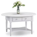 Leick Home Coffee Table White: Oval Rubberwood, 36" Width, Living Room Furniture with Storage Shelf