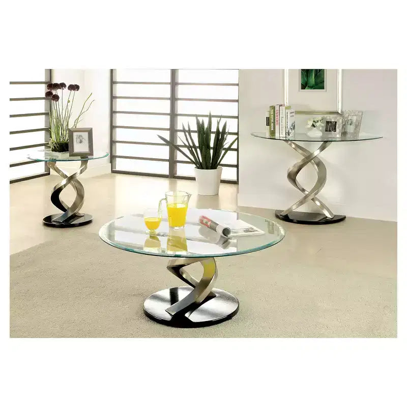 Kelsi Modern Twisting Glass Top Sofa Table Satin Plated/Black - HOMES: Inside + Out: Entryway Half Moon Console