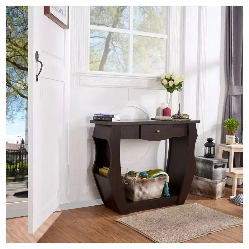 Table basse Coralli Modern Cut Out Noyer - HOMES: Inside + Out : Pieds arqués, Rangement caché