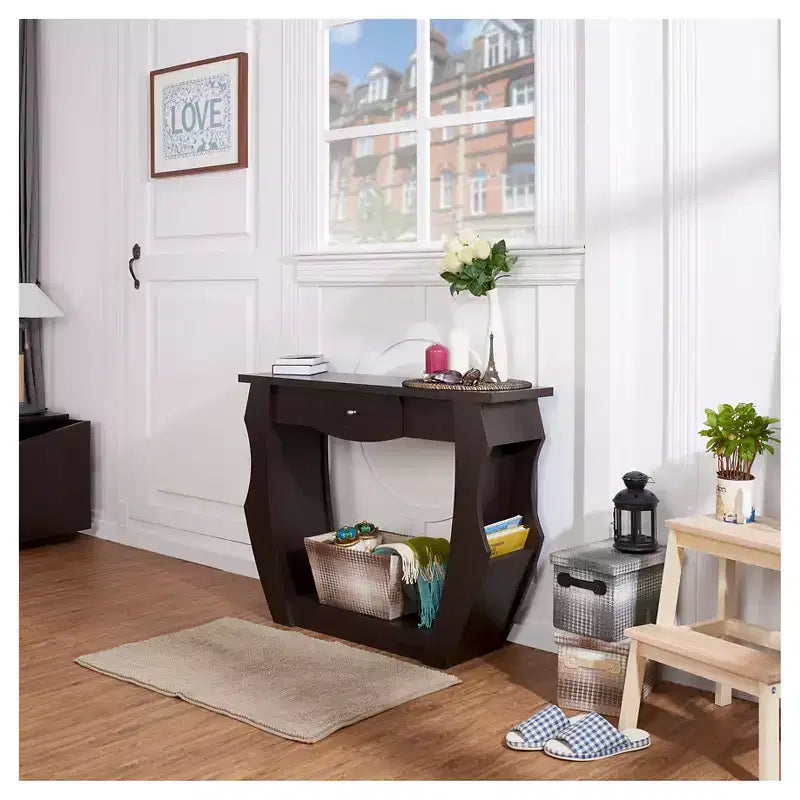 Table basse Coralli Modern Cut Out Noyer - HOMES: Inside + Out : Pieds arqués, Rangement caché