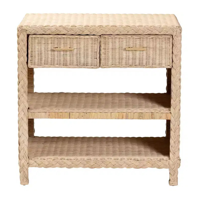 bali & pari Lanica Rattan 2 Drawer Console Table Pale Brown