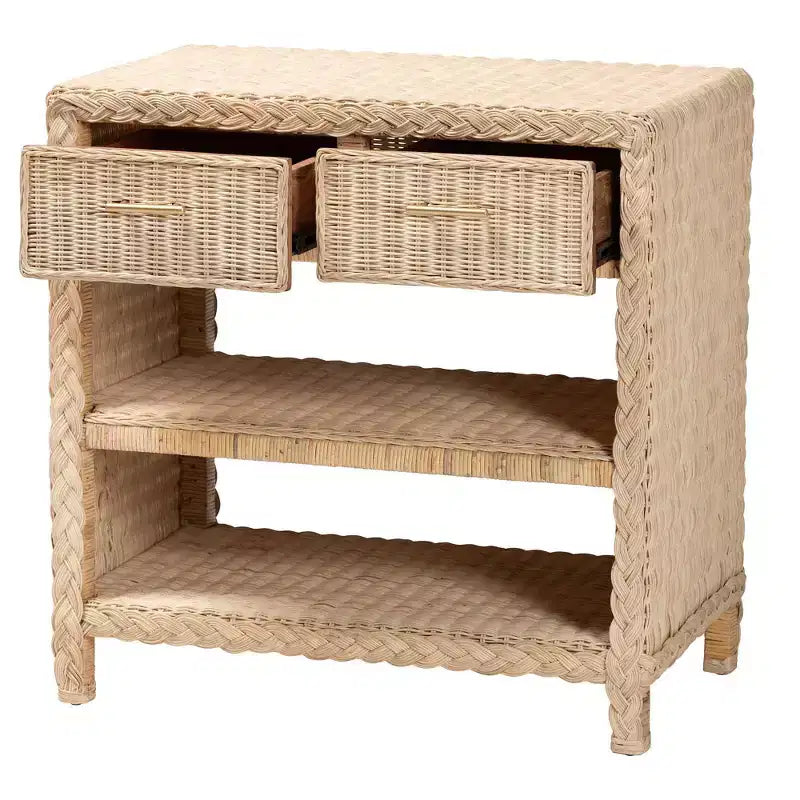 bali & pari Lanica Rattan 2 Drawer Console Table Pale Brown
