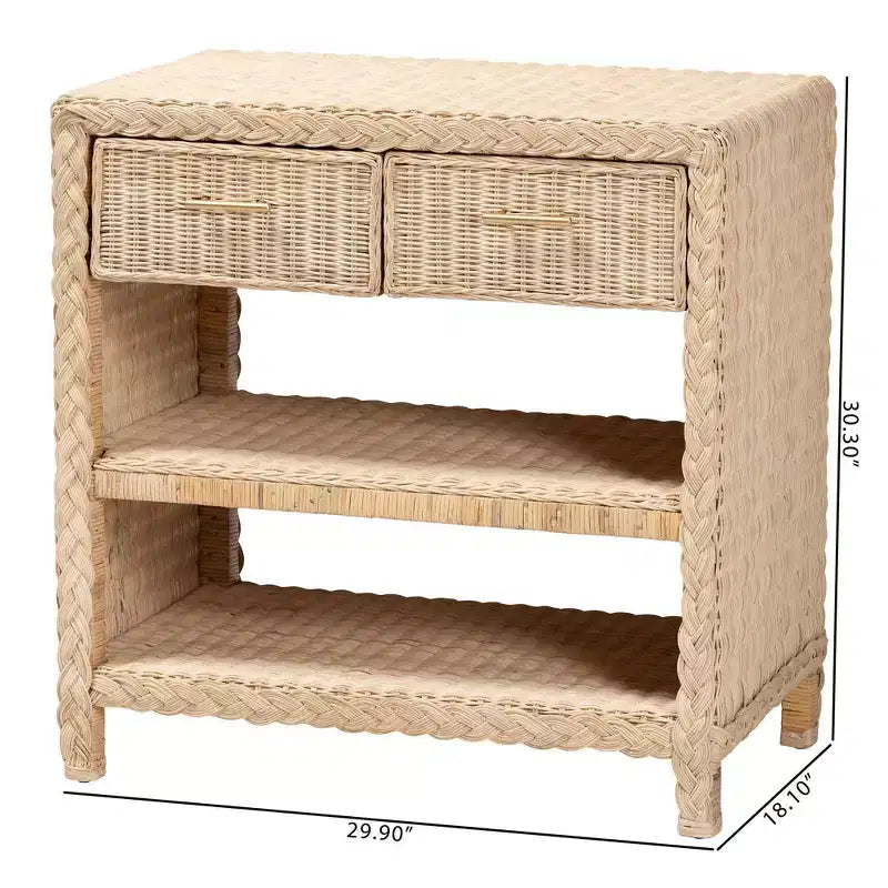 bali & pari Lanica Rattan 2 Drawer Console Table Pale Brown