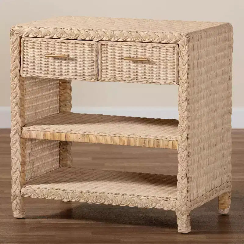 bali & pari Lanica Rattan 2 Drawer Console Table Pale Brown