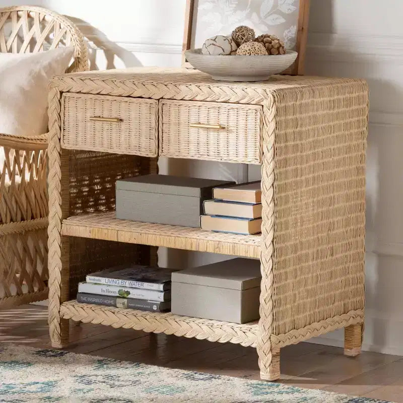 bali & pari Lanica Rattan 2 Drawer Console Table Pale Brown
