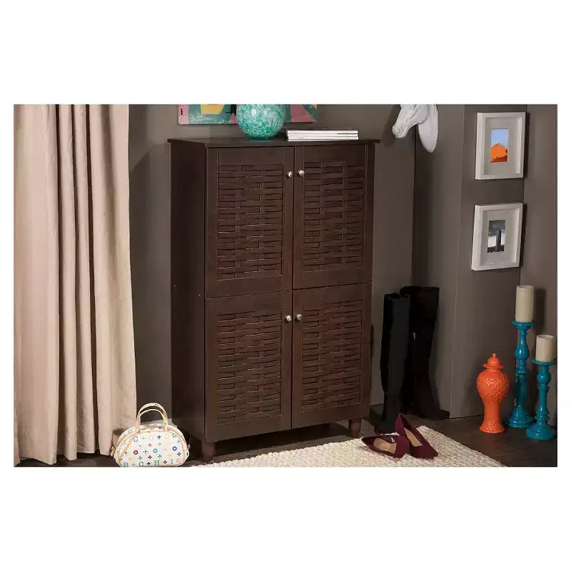 Winda Modern and Contemporary 4-Door Wooden Entryway Shoes Storage Cabinet: Organizer for 18 Pairs - Baxton Studio