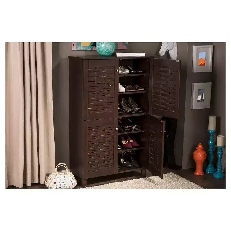 Winda Modern and Contemporary 4-Door Wooden Entryway Shoes Storage Cabinet: Organizer for 18 Pairs - Baxton Studio