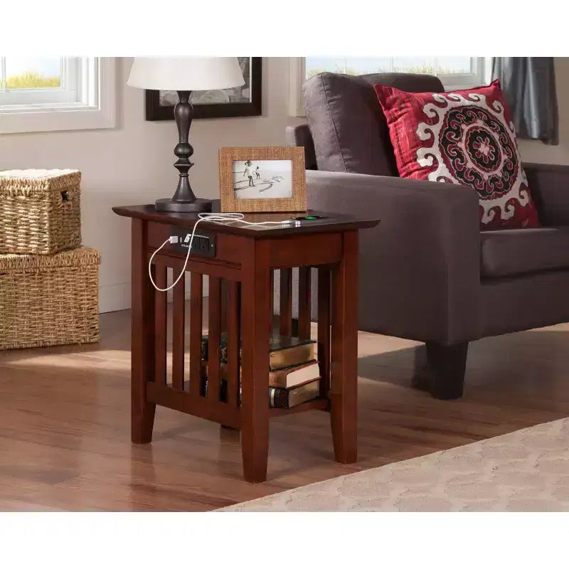 AFI Mission Chair Side Table with Charger Walnut