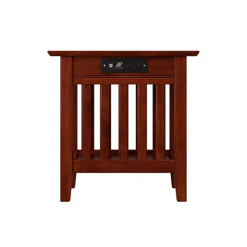 AFI Mission Chair Side Table with Charger Walnut