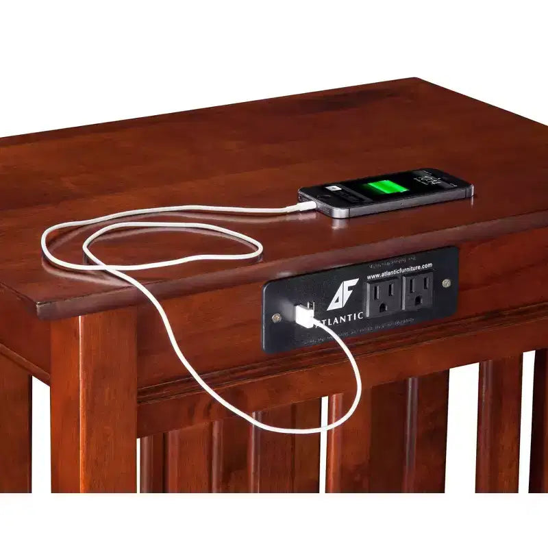 AFI Mission Chair Side Table with Charger Walnut