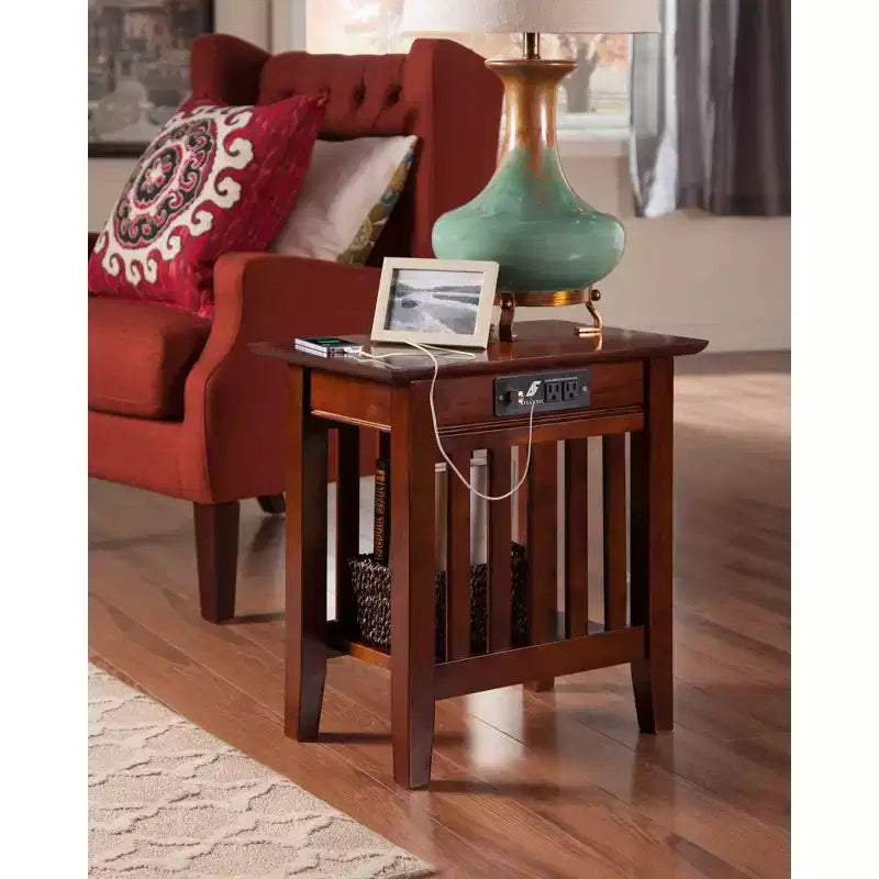 AFI Mission Chair Side Table with Charger Walnut