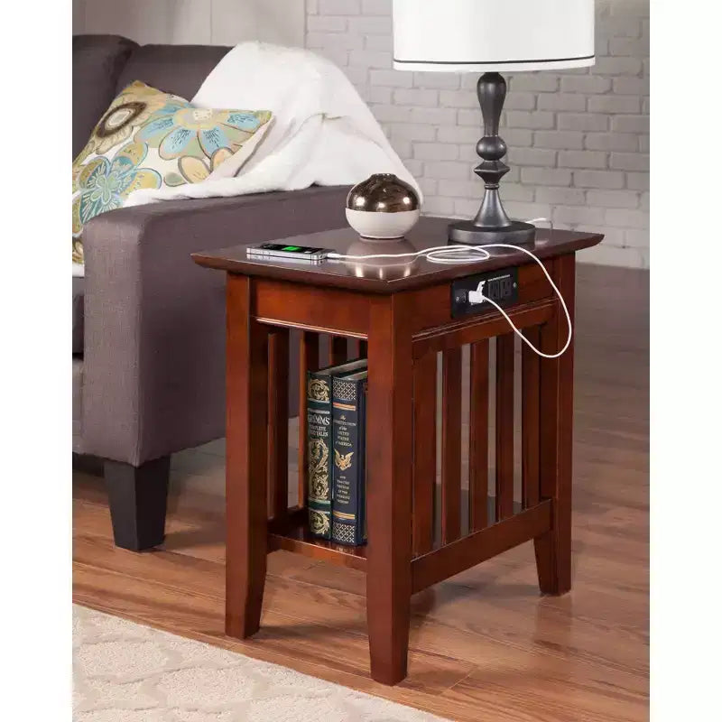 AFI Mission Chair Side Table with Charger Walnut