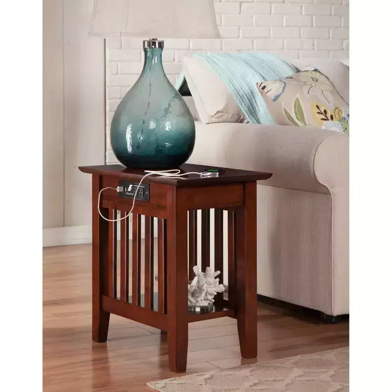 AFI Mission Chair Side Table with Charger Walnut