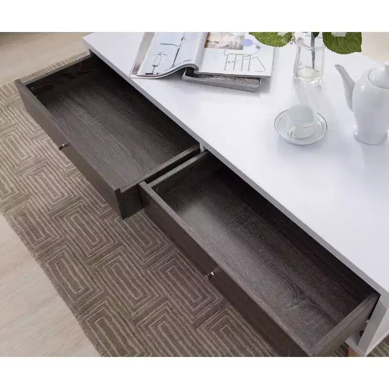 Table basse de transition à deux tiroirs Weller gris foncé/blanc : Rangement, étagère ouverte - HOMES: Inside + Out
