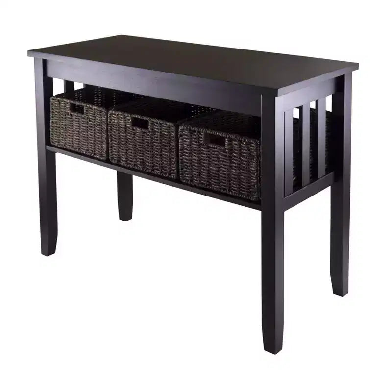 Morris Console Table with Baskets, Farmhouse Style Storage, Corn Husk - Winsome