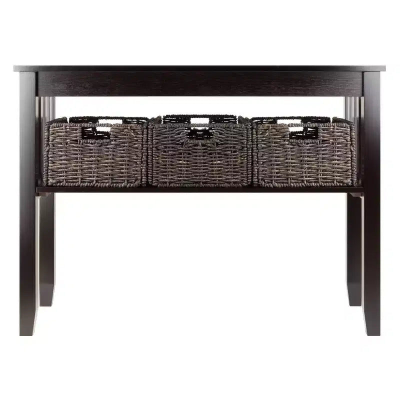 Morris Console Table with Baskets, Farmhouse Style Storage, Corn Husk - Winsome