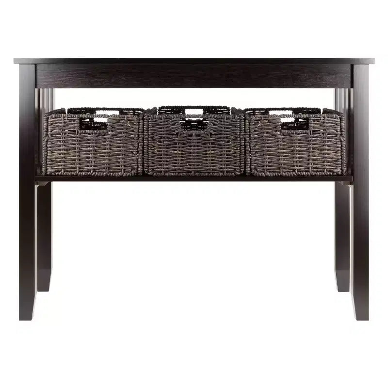 Morris Console Table with Baskets, Farmhouse Style Storage, Corn Husk - Winsome