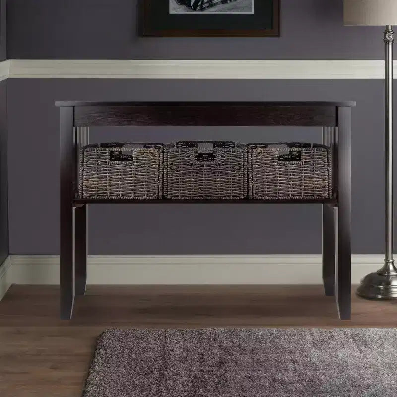 Morris Console Table with Baskets, Farmhouse Style Storage, Corn Husk - Winsome