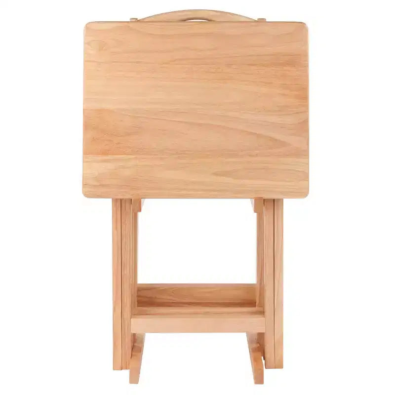 4pc Alex Snack Table Set Natural - Winsome: Wood Construction, Foldable Design, Storage Rack Included