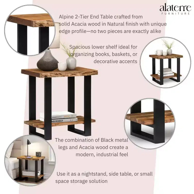 Alpine Natural Live Edge Wood End Table Brown - Alaterre Furniture