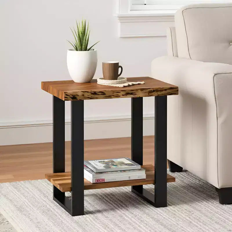 Alpine Natural Live Edge Wood End Table Brown - Alaterre Furniture