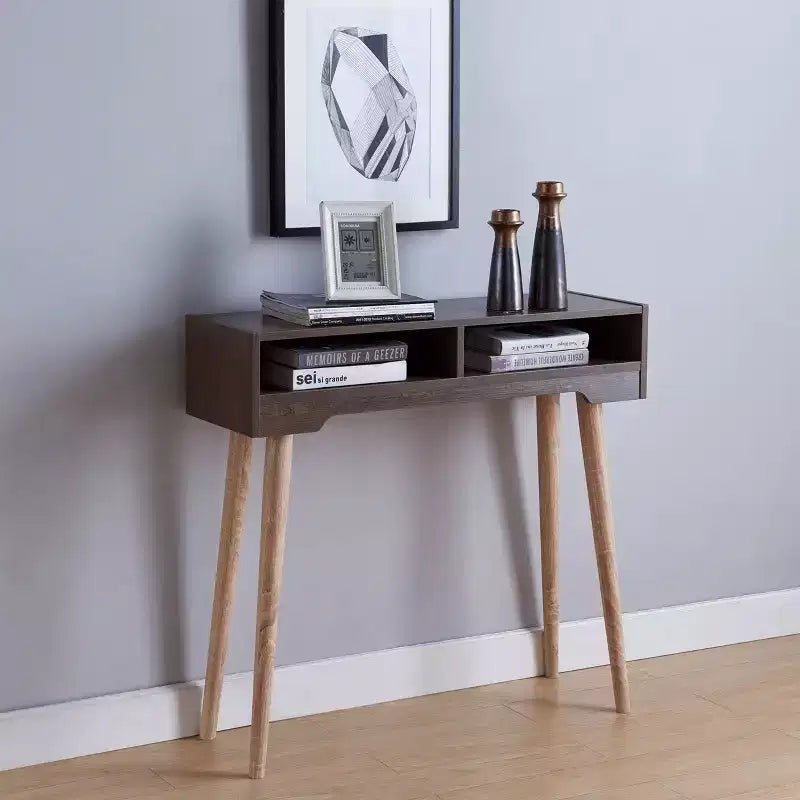 Carex Console Table Walnut Oak - miBasics: Mid-Century Design, 2 Shelves, Flared Legs