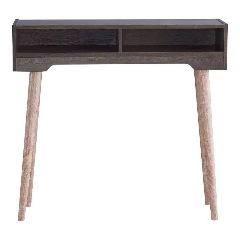 Carex Console Table Walnut Oak - miBasics: Mid-Century Design, 2 Shelves, Flared Legs