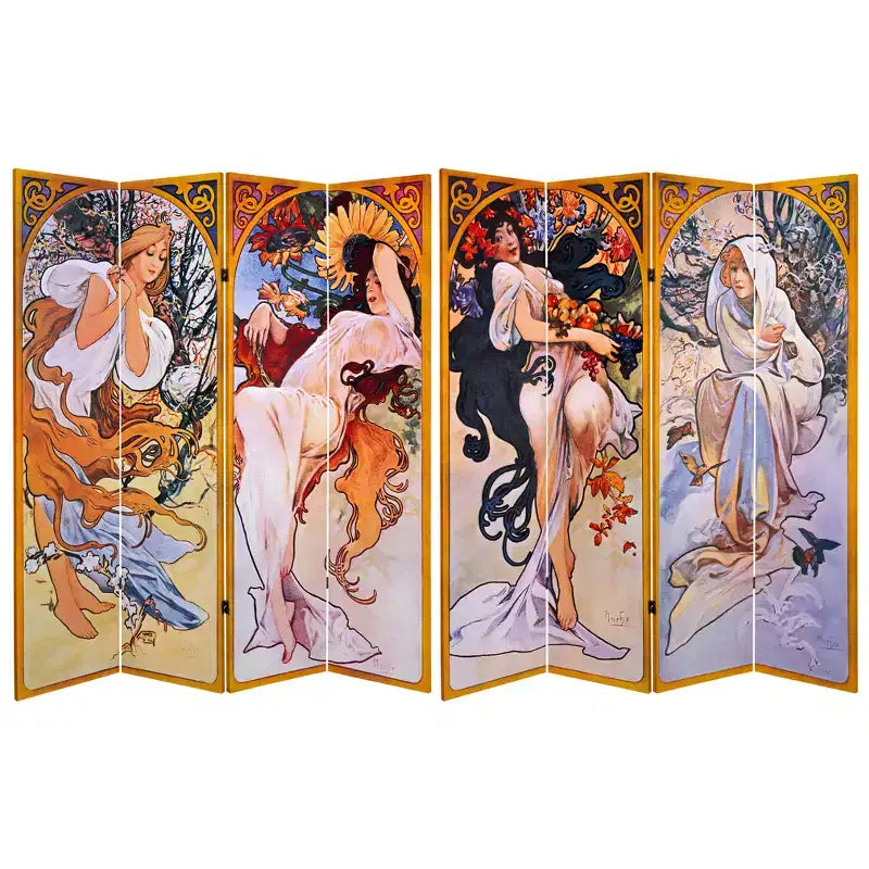 6' Tall Double Sided Four Seasons Canvas Room Divider - Oriental Furniture: Bohemian Style, No Assembly Required