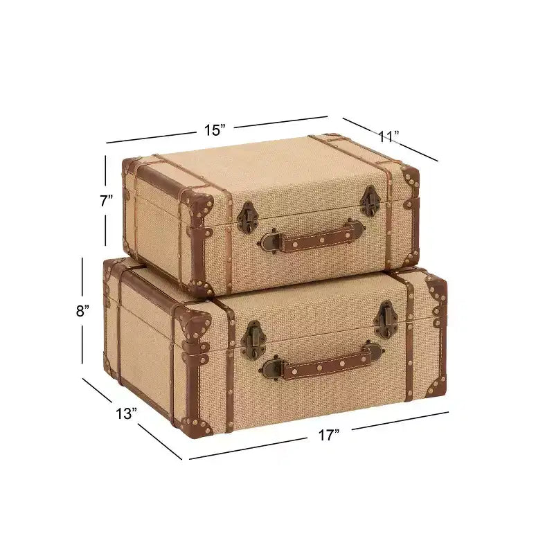Set of 2 Wood Brown Trunks Brown - Olivia & May: Vintage Style, Hinged Lid, Fully Assembled Storage Chests