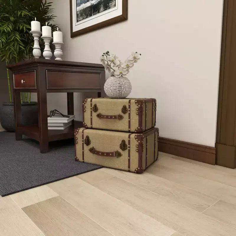 Set of 2 Wood Brown Trunks Brown - Olivia & May: Vintage Style, Hinged Lid, Fully Assembled Storage Chests
