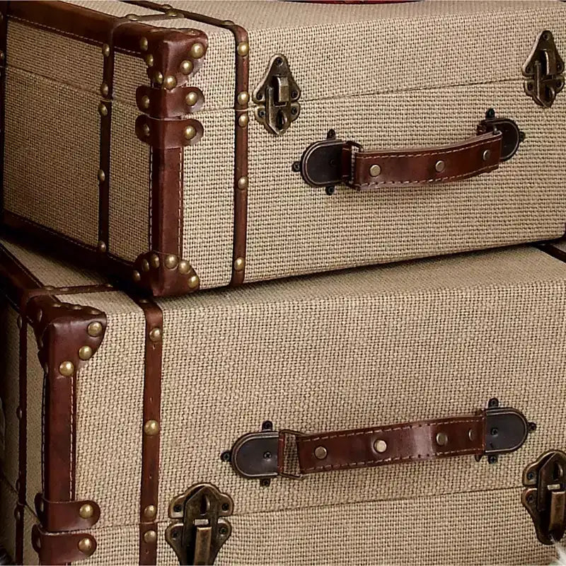 Set of 2 Wood Brown Trunks Brown - Olivia & May: Vintage Style, Hinged Lid, Fully Assembled Storage Chests