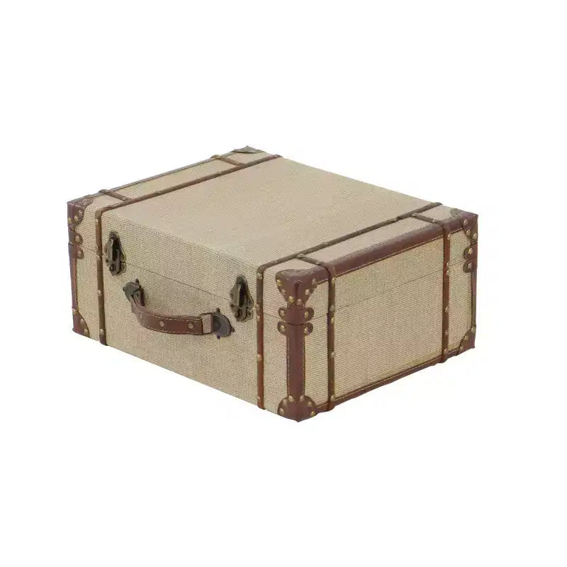 Set of 2 Wood Brown Trunks Brown - Olivia & May: Vintage Style, Hinged Lid, Fully Assembled Storage Chests