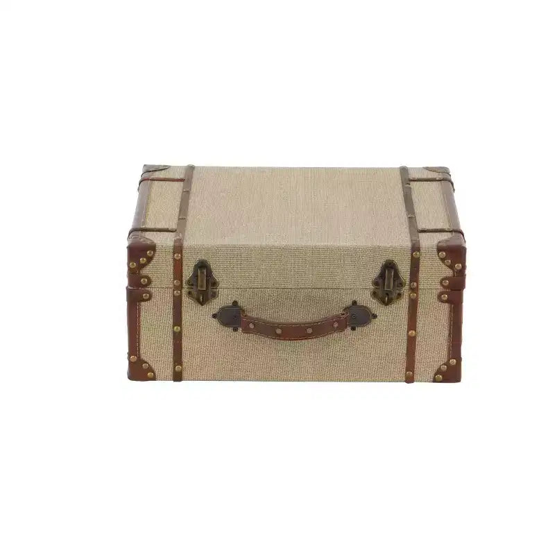 Set of 2 Wood Brown Trunks Brown - Olivia & May: Vintage Style, Hinged Lid, Fully Assembled Storage Chests