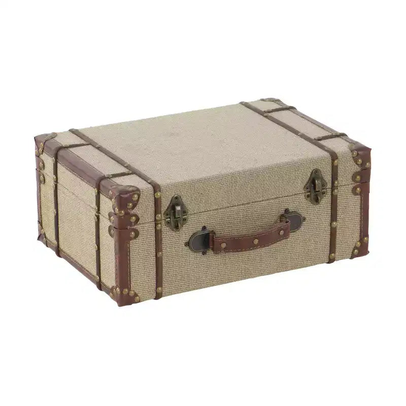 Set of 2 Wood Brown Trunks Brown - Olivia & May: Vintage Style, Hinged Lid, Fully Assembled Storage Chests
