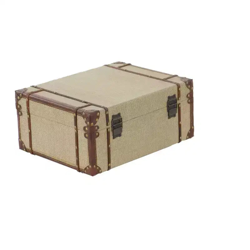 Set of 2 Wood Brown Trunks Brown - Olivia & May: Vintage Style, Hinged Lid, Fully Assembled Storage Chests