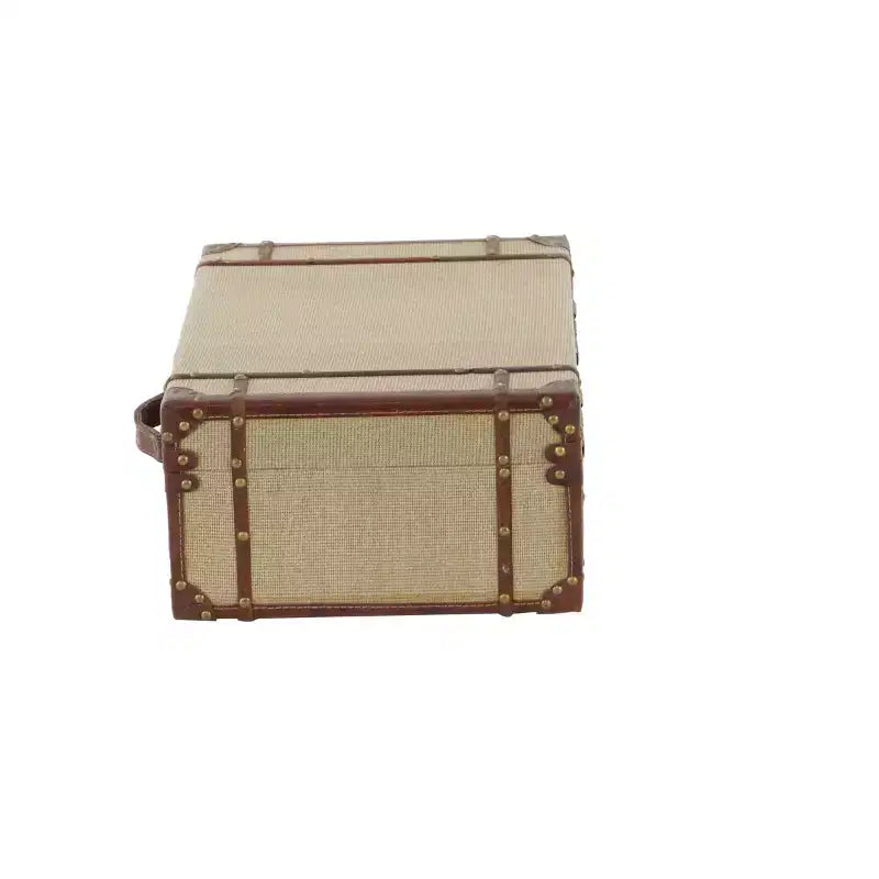 Set of 2 Wood Brown Trunks Brown - Olivia & May: Vintage Style, Hinged Lid, Fully Assembled Storage Chests