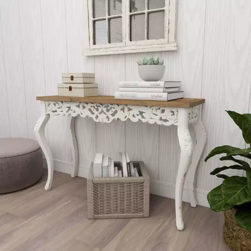 Wood Parisian Design Floral Ornate Detailing Console Table White - Olivia & May