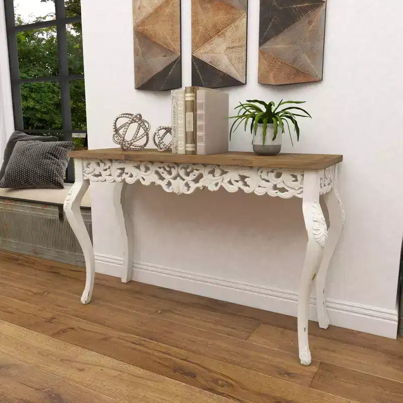 Wood Parisian Design Floral Ornate Detailing Console Table White - Olivia & May