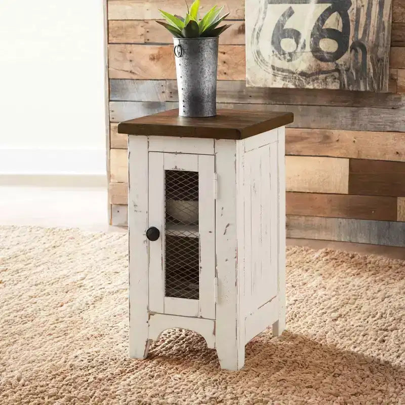 Wystfield Chair Side End Table White/Brown - Signature Design by Ashley: Rustic Storage, Adjustable Shelf