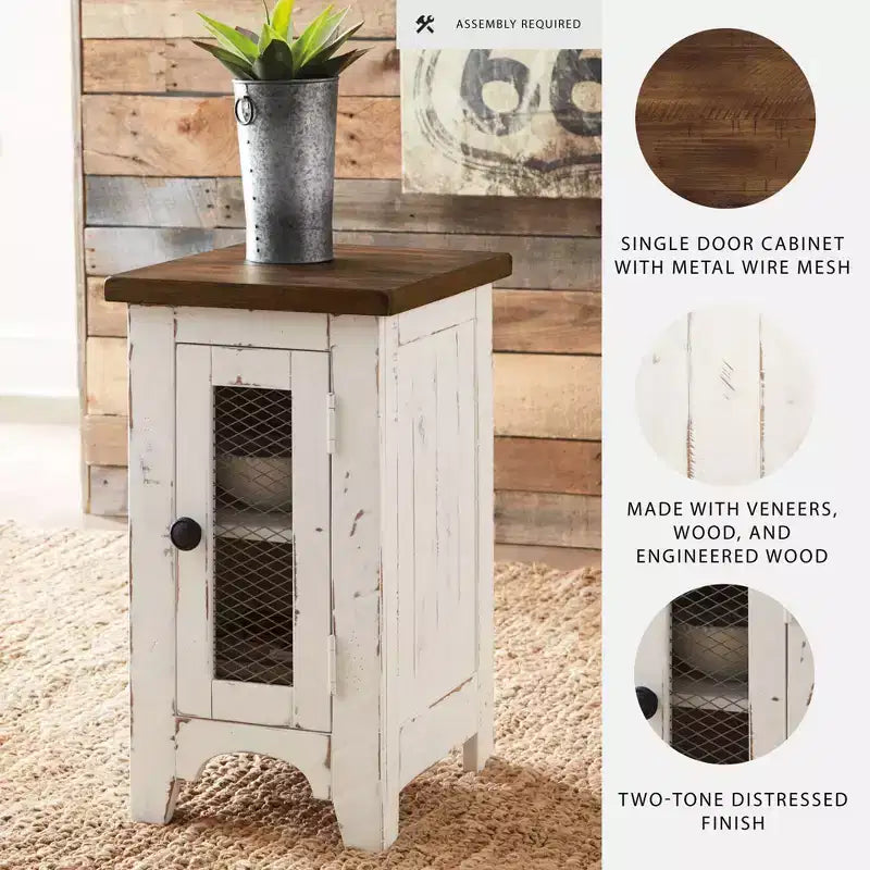 Wystfield Chair Side End Table White/Brown - Signature Design by Ashley: Rustic Storage, Adjustable Shelf