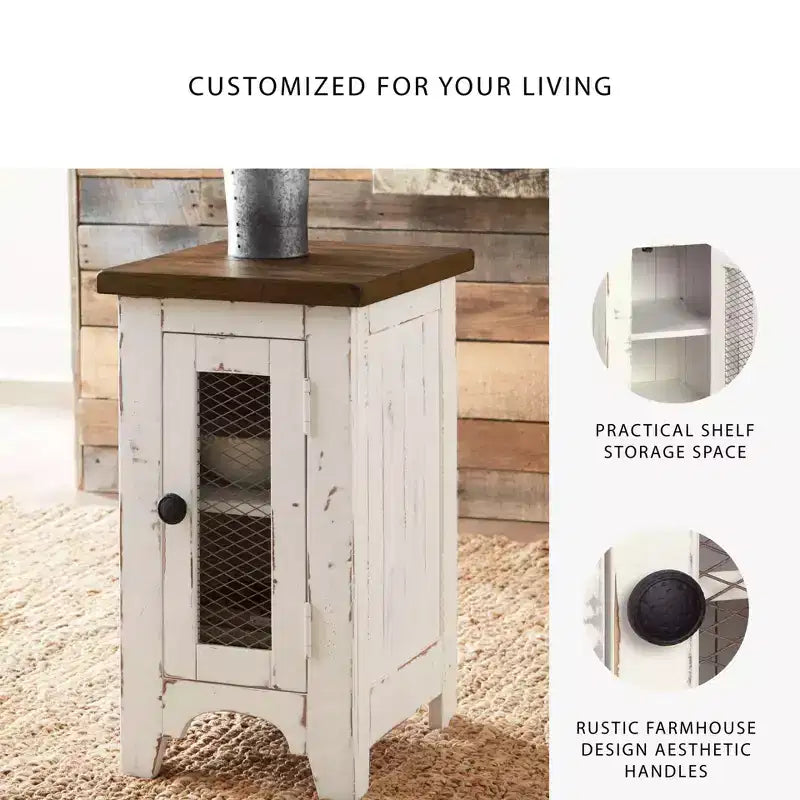 Wystfield Chair Side End Table White/Brown - Signature Design by Ashley: Rustic Storage, Adjustable Shelf