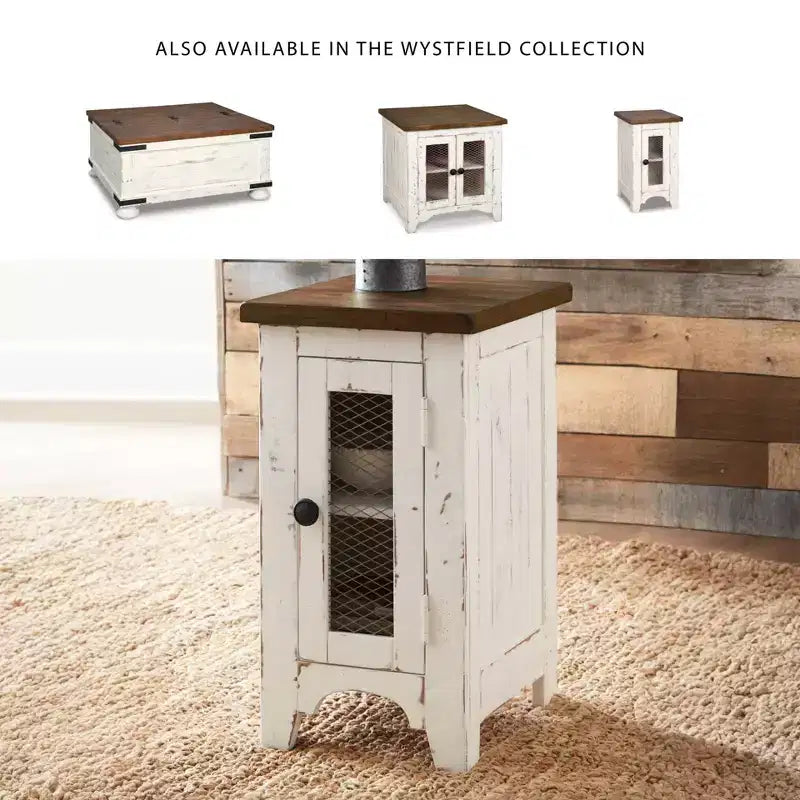 Wystfield Chair Side End Table White/Brown - Signature Design by Ashley: Rustic Storage, Adjustable Shelf